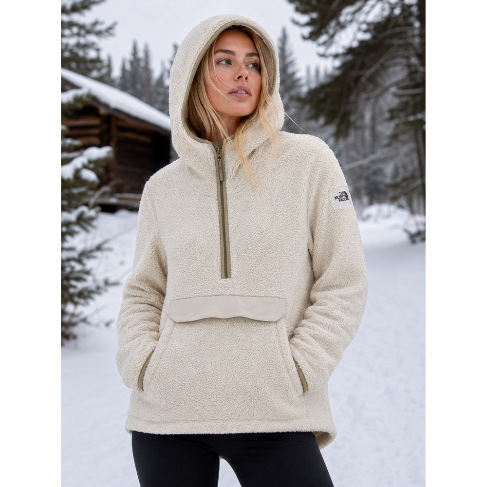 The North Face Campshire Hoodie Women's XL Cream Sherpa Fleece Zip Pullover